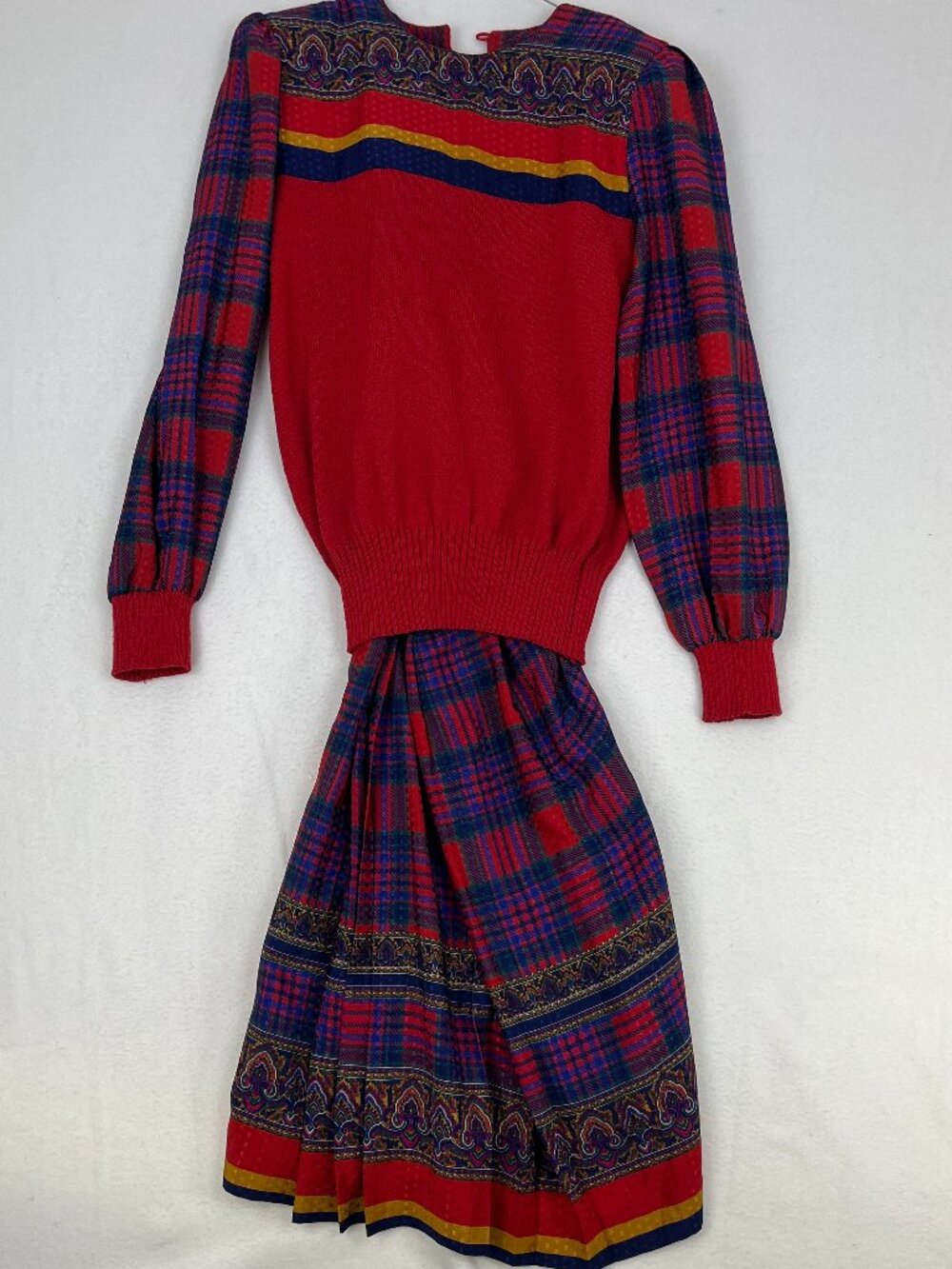 80s Mixed Media Knit Sweater Top Pleated Skirt Set Size S/M Vintage